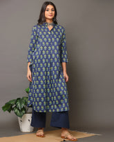 Shirt Style Navy Blue Floral Kurta
